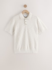 Neutro - Camisa polo de malha de manga curta rica em algodão de ajuste regular com linho - Imagem 5 de 7