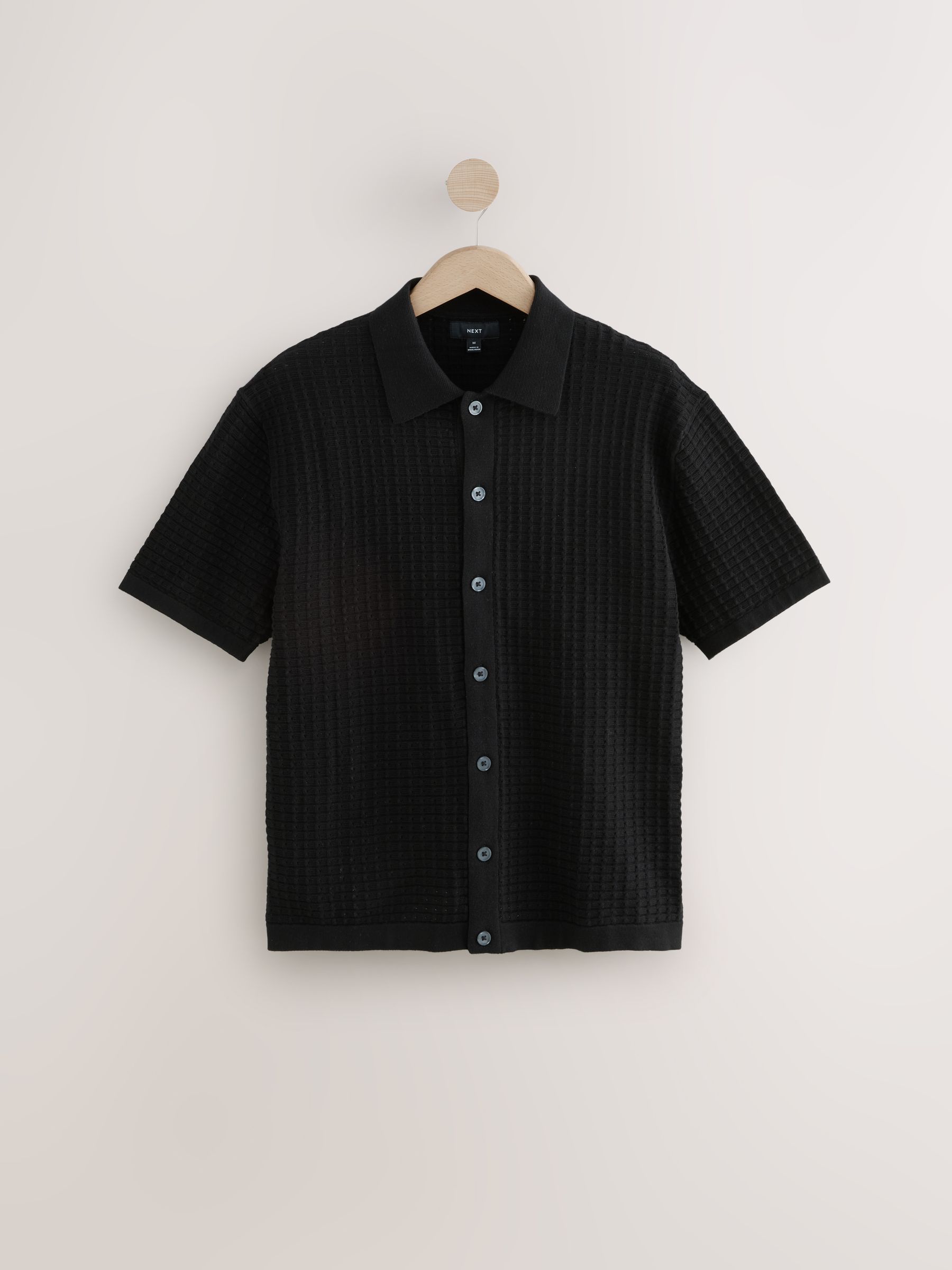 Buy Black Relaxed Fit 100% Cotton Short Sleeve Textured Knit