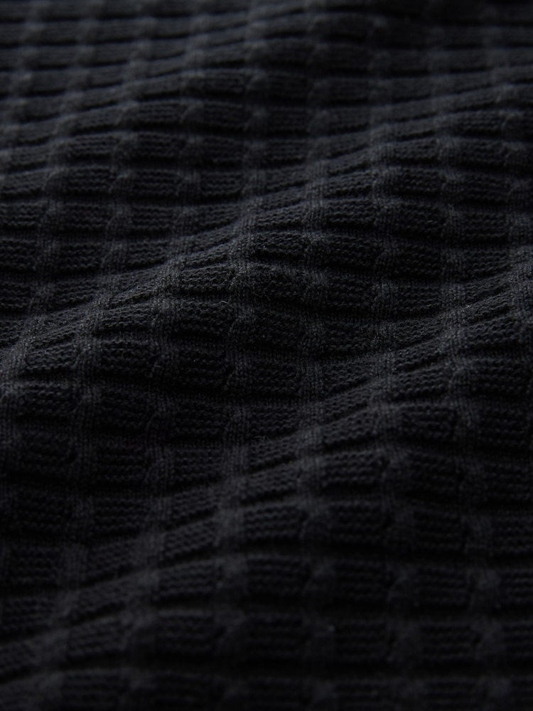 Black Relaxed Fit 100% Cotton Short Sleeve Textured Knit Button-Through Polo Shirt - Image 8 of 8 Black Relaxed Fit 100% Cotton Short Sleeve Textured Knit Button-Through Polo Shirt - Image 8 of 8