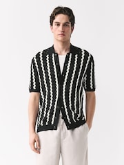 Black & White Stripe Button-Through Polo Shirt - Image 1 of 7