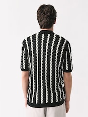 Black & White Stripe Button-Through Polo Shirt - Image 2 of 7