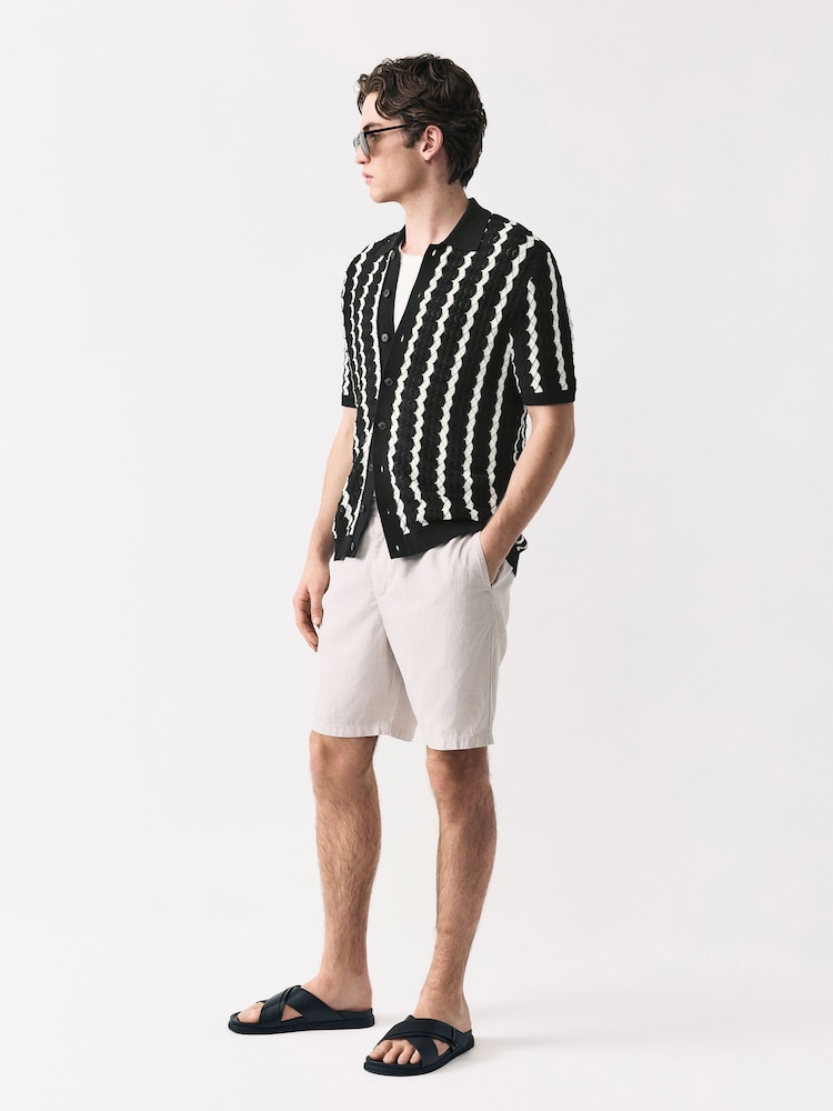 Black & White Stripe Button-Through Polo Shirt - Image 3 of 7