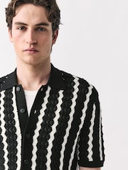 Black & White Stripe Button-Through Polo Shirt - Image 4 of 7