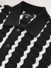 Black & White Stripe Button-Through Polo Shirt - Image 6 of 7