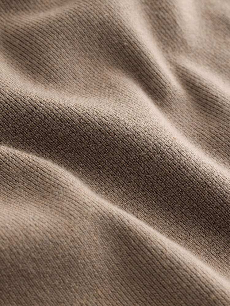 Truffle Brown Quarter Zip Relaxed Fit Premium Short Sleeve Knit Polo Shirt - Image 7 of 7 Truffle Brown Quarter Zip Relaxed Fit Premium Short Sleeve Knit Polo Shirt - Image 7 of 7
