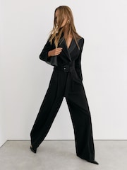 Reiss Black Remi Petite Tuxedo Wide-Leg Belted Jumpsuit - Image 1 of 11