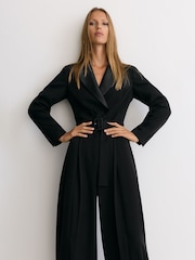 Reiss Black Remi Petite Tuxedo Wide-Leg Belted Jumpsuit - Image 4 of 11
