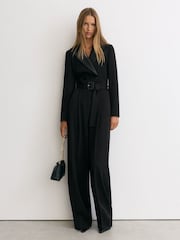 Reiss Black Remi Petite Tuxedo Wide-Leg Belted Jumpsuit - Image 9 of 11