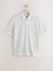 Light Grey Regular Fit Silk Rich Signature Short Sleeve Pointelle Knit Button-Through Polo Shirt - Image 4 of 6