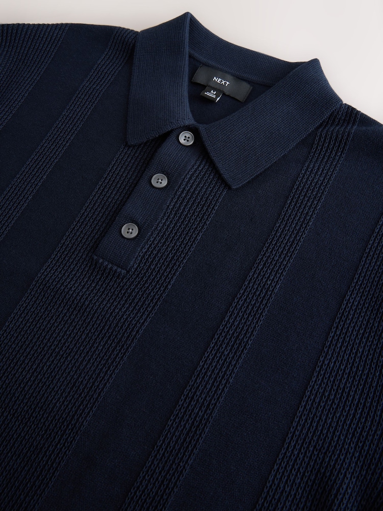 Marineblauw/naturel - Regular fit poloshirt met hoog katoengehalte, korte mouwen en gestructureerd breisel 2 stuks - Image 10 of 11