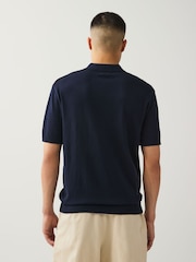 Navy Blue/Neutral Regular Fit Cotton Rich Short Sleeve Textured Knit Polo Shirt 2 Pack - Image 3 of 11