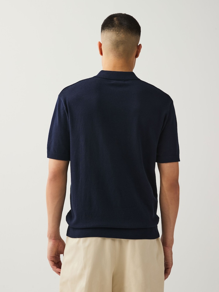 Marineblauw/naturel - Regular fit poloshirt met hoog katoengehalte, korte mouwen en gestructureerd breisel 2 stuks - Image 3 of 11