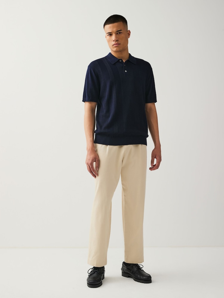 Marineblauw/naturel - Regular fit poloshirt met hoog katoengehalte, korte mouwen en gestructureerd breisel 2 stuks - Image 4 of 11