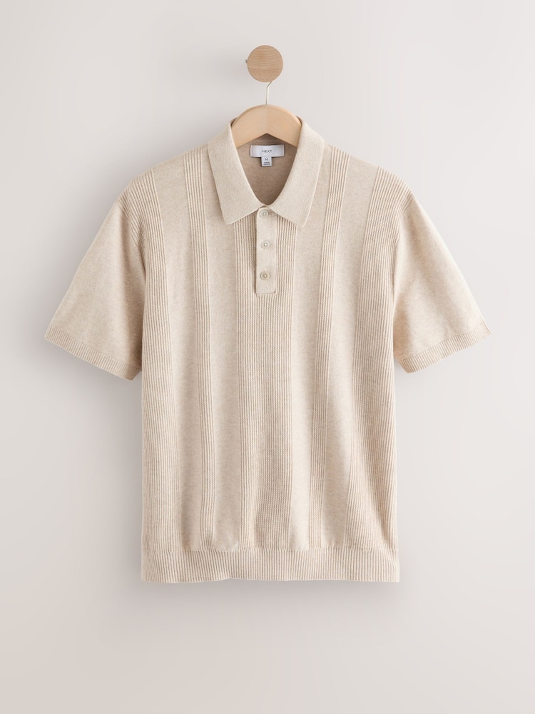 Marineblauw/naturel - Regular fit poloshirt met hoog katoengehalte, korte mouwen en gestructureerd breisel 2 stuks - Image 8 of 11