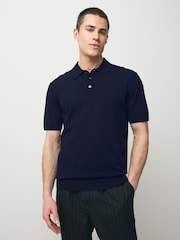 Navy Blue/Black Regular Fit Cotton Rich Short Sleeve Knit Polo Shirt 2 Pack - Image 2 of 6