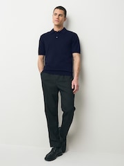 Navy Blue/Black Regular Fit Cotton Rich Short Sleeve Knit Polo Shirt 2 Pack - Image 3 of 6