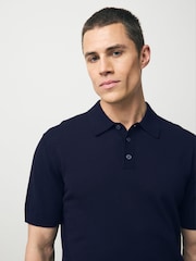 Navy Blue/Black Regular Fit Cotton Rich Short Sleeve Knit Polo Shirt 2 Pack - Image 5 of 6