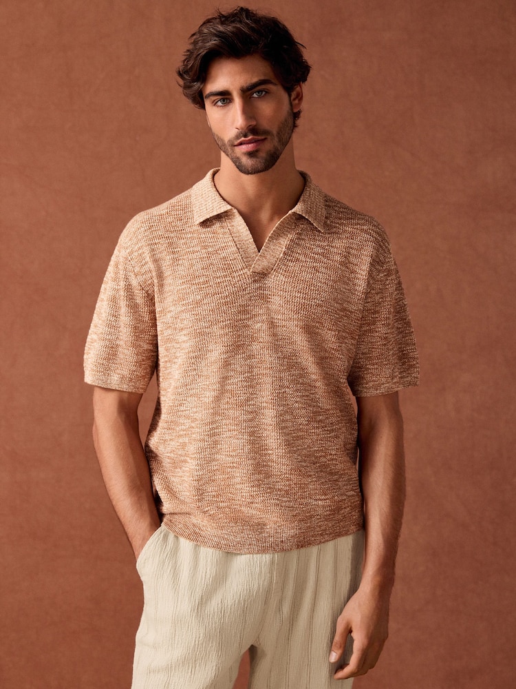 Clay Orange Regular Fit Cotton Rich Short Sleeve Trophy Knit Polo Shirt - Image 3 of 10