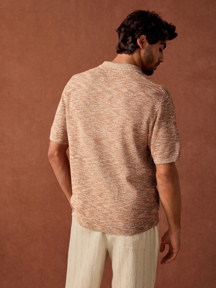 Clay Orange Regular Fit Cotton Rich Short Sleeve Trophy Knit Polo Shirt - Image 4 of 10