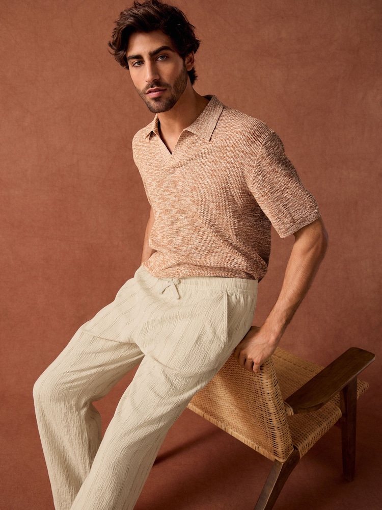 Clay Orange Regular Fit Cotton Rich Short Sleeve Trophy Knit Polo Shirt - Image 5 of 10