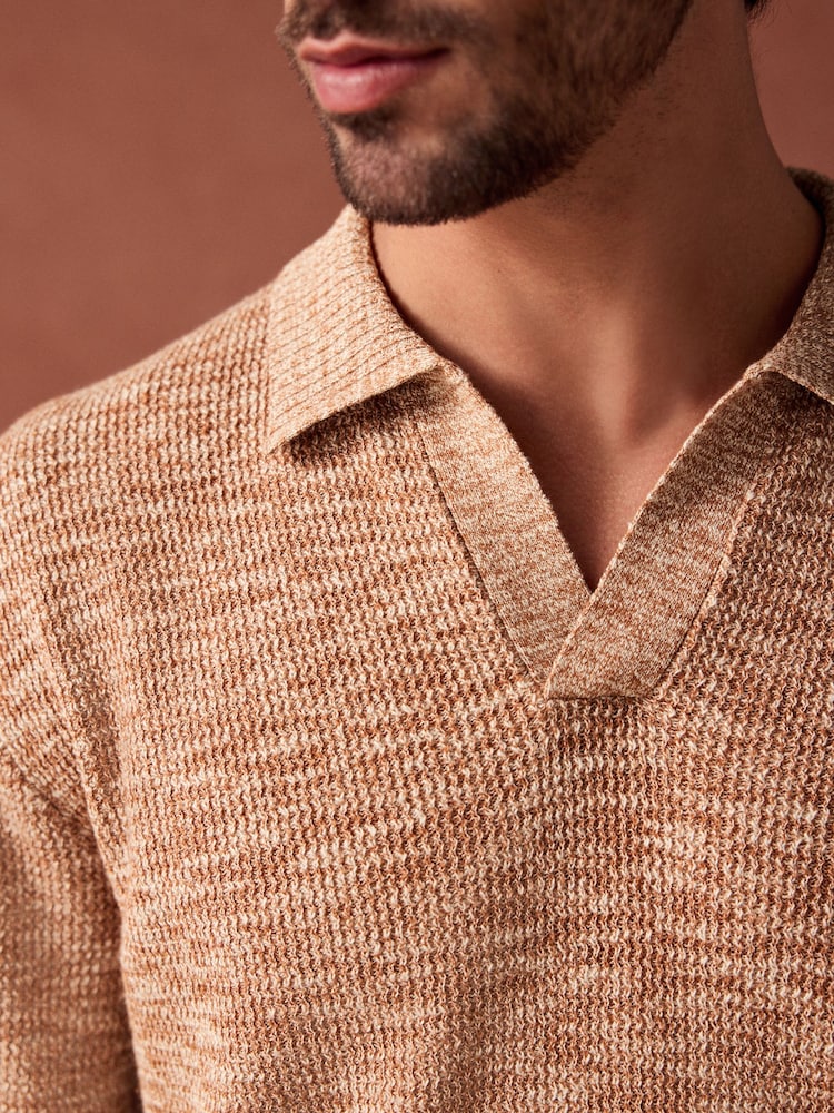 Clay Orange Regular Fit Cotton Rich Short Sleeve Trophy Knit Polo Shirt - Image 7 of 10