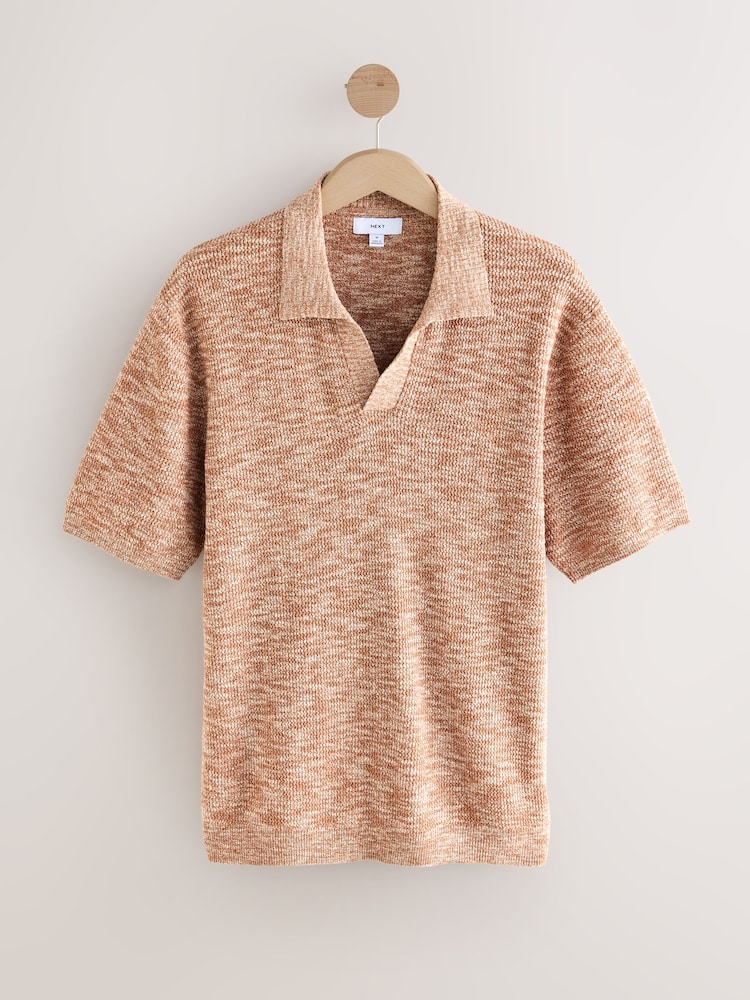 Clay Orange Regular Fit Cotton Rich Short Sleeve Trophy Knit Polo Shirt - Image 8 of 10