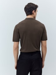 Brown Regular Fit Cotton Rich Short Sleeve Knit Polo Shirt - Image 3 of 7