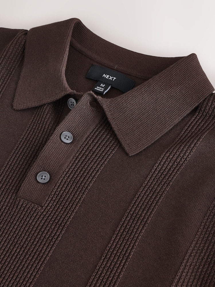 Brown Regular Fit Cotton Rich Short Sleeve Knit Polo Shirt - Image 6 of 7
