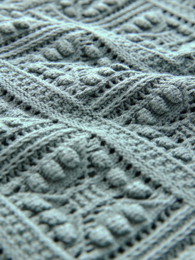 Light Blue Relaxed Fit Cotton Rich Short Sleeve Flower Crochet Knit Button-Through Polo Shirt - Image 9 of 9 Light Blue Relaxed Fit Cotton Rich Short Sleeve Flower Crochet Knit Button-Through Polo Shirt - Image 9 of 9