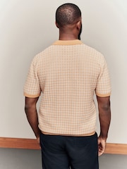 Yellow/White Regular Fit 100% Cotton Short Sleeve Geometric Pattern Knit Trophy Polo Shirt - Image 3 of 7
