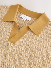 Yellow/White Regular Fit 100% Cotton Short Sleeve Geometric Pattern Knit Trophy Polo Shirt - Image 6 of 7