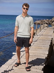 Sage Green/White Regular Fit 100% Cotton Short Sleeve Geometric Pattern Knit Trophy Polo Shirt - Image 3 of 8