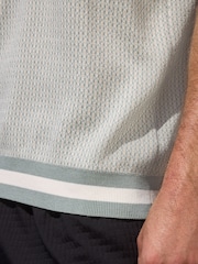 Sage Green/White Regular Fit 100% Cotton Short Sleeve Geometric Pattern Knit Trophy Polo Shirt - Image 5 of 8