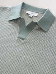 Sage Green/White Regular Fit 100% Cotton Short Sleeve Geometric Pattern Knit Trophy Polo Shirt - Image 7 of 8