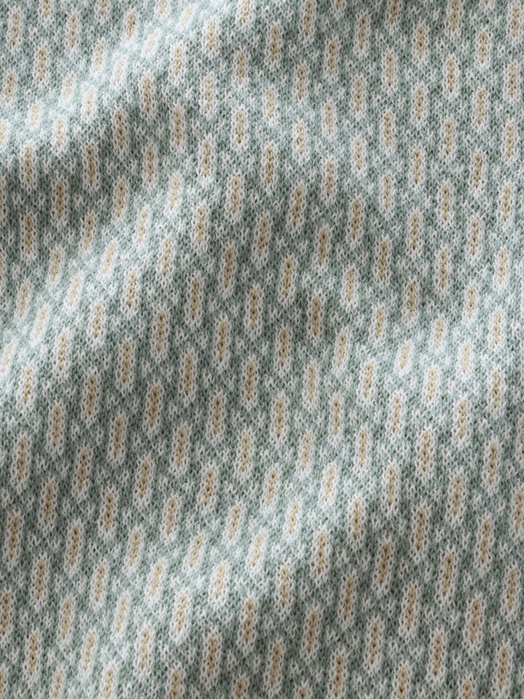 Sage Green/White Regular Fit 100% Cotton Short Sleeve Geometric Pattern Knit Trophy Polo Shirt - Image 8 of 8