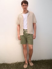 Neutral Relaxed Fit 100% Cotton Crochet Knitted Shirt with Cuban Collar - Image 2 of 7
