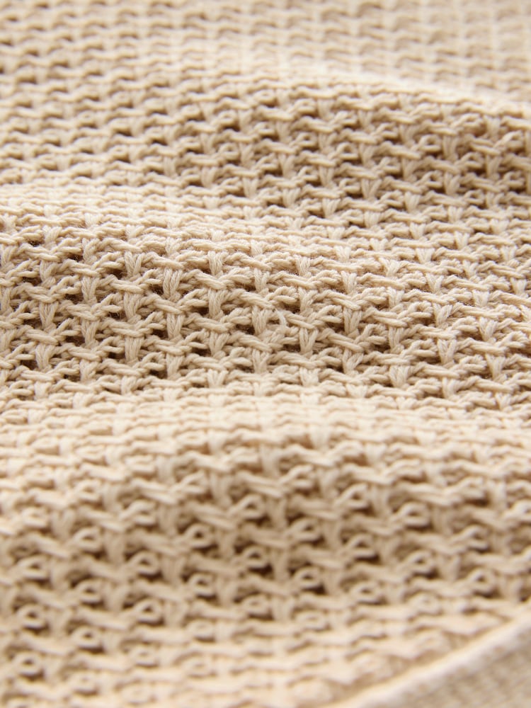 Neutral Relaxed Fit 100% Cotton Crochet Knitted Shirt with Cuban Collar - Image 7 of 7