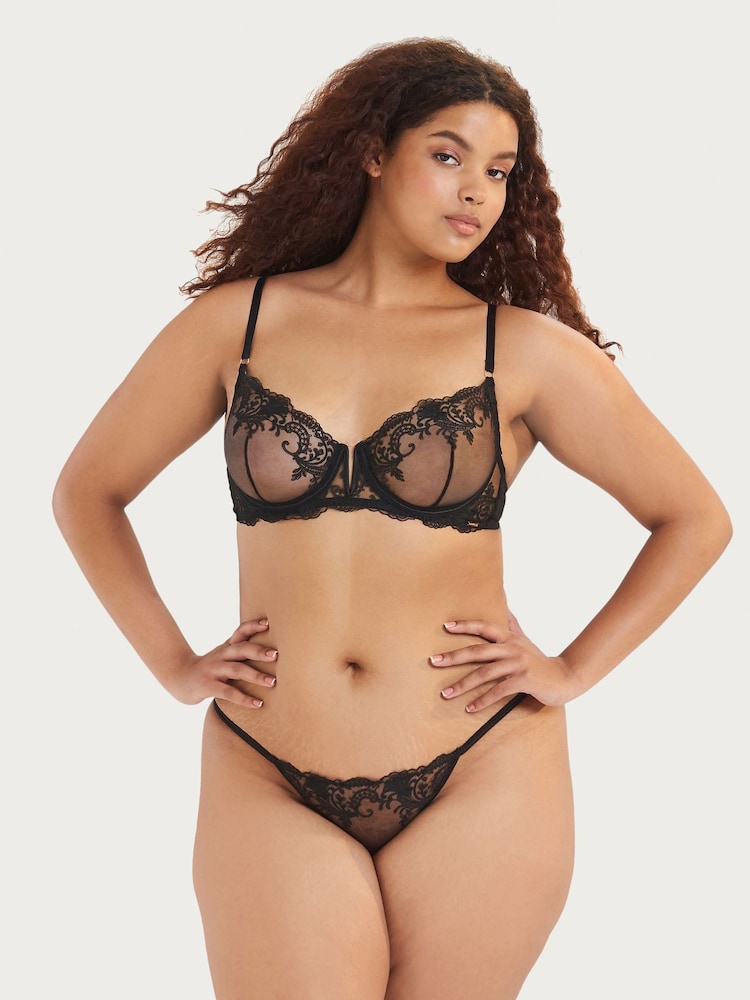 Zwart - Bluebella Marseille Embroidered Mesh Knickers - Image 4 of 7