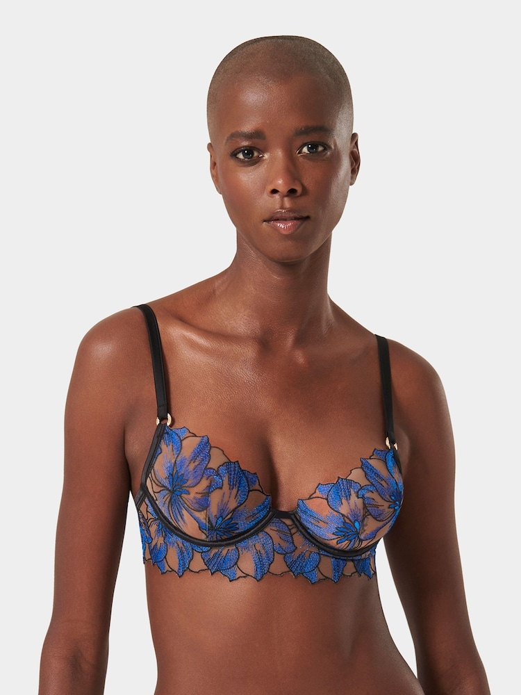 Bluebella Blue Lyandra Plunge Underwired Floral Embroidery Longline Bra - Image 1 of 5