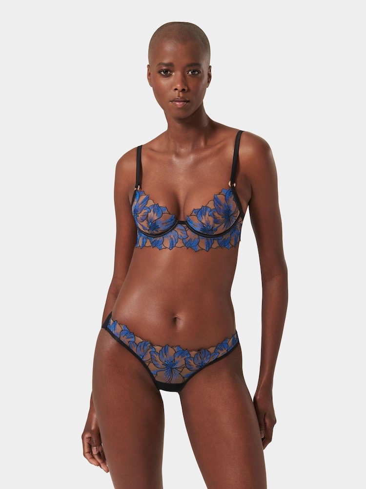 Bluebella Blue Lyandra Plunge Underwired Floral Embroidery Longline Bra - Image 2 of 5