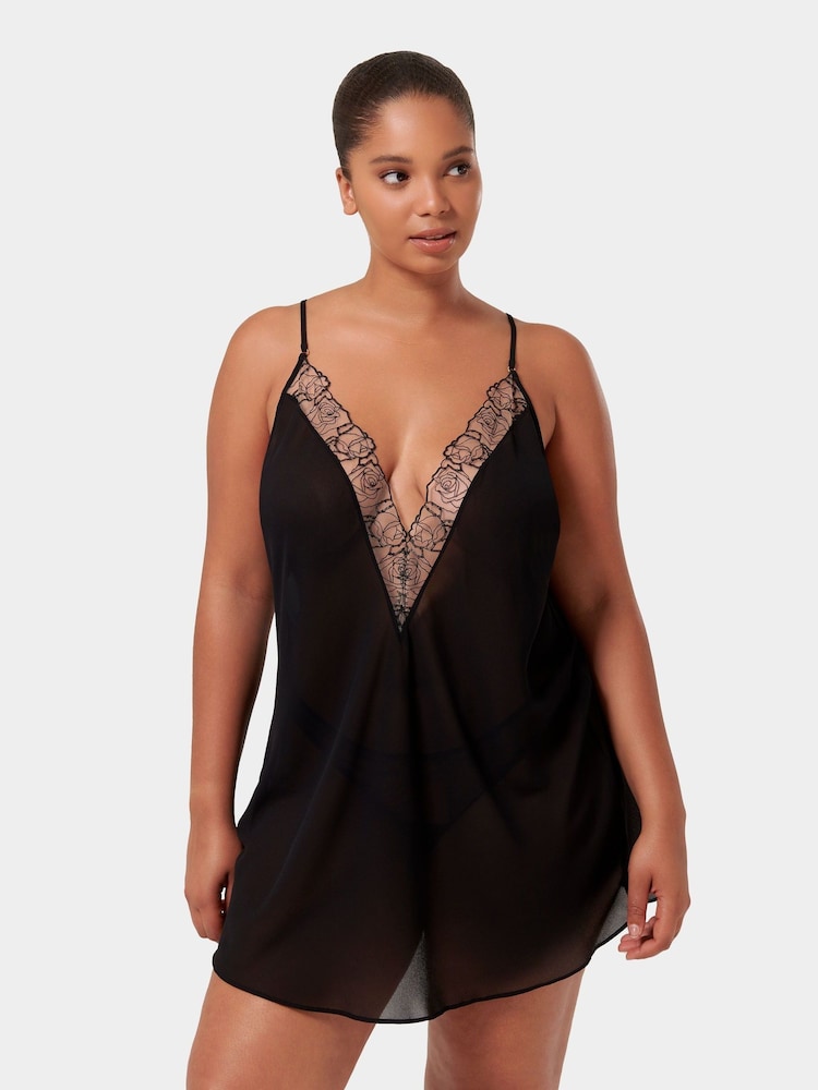Bluebella Rosalie Short Plunge Satin and Rose Embroidered Chemise - Image 3 of 5