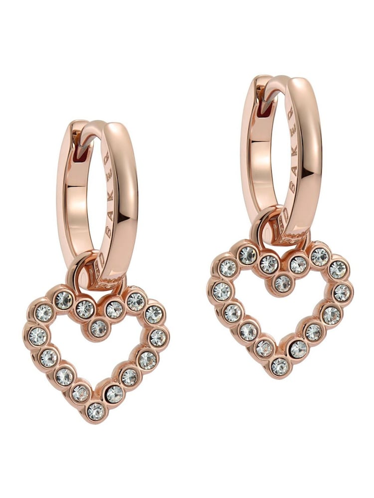 Ted Baker Pink Tone Amora Crystal Halo Heart Huggie Earrings - Image 1 of 3