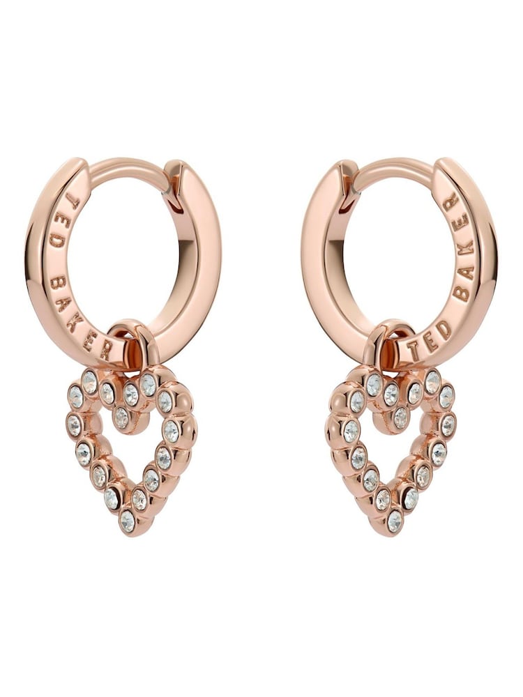 Ted Baker Pink Tone Amora Crystal Halo Heart Huggie Earrings - Image 2 of 3