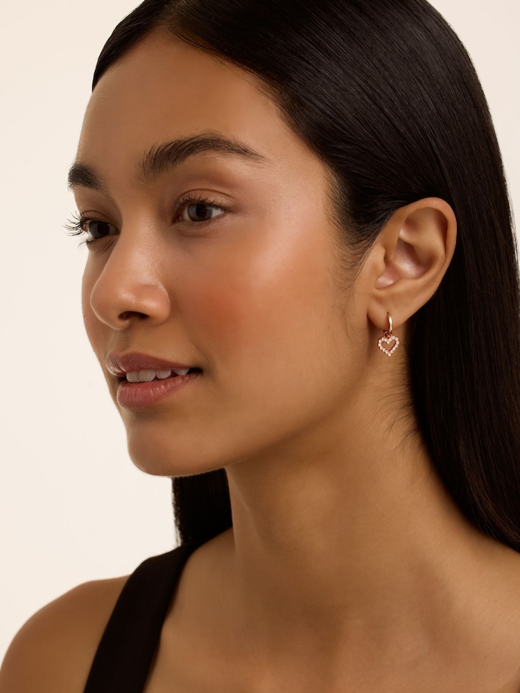 Ted Baker Pink Tone Amora Crystal Halo Heart Huggie Earrings - Image 3 of 3