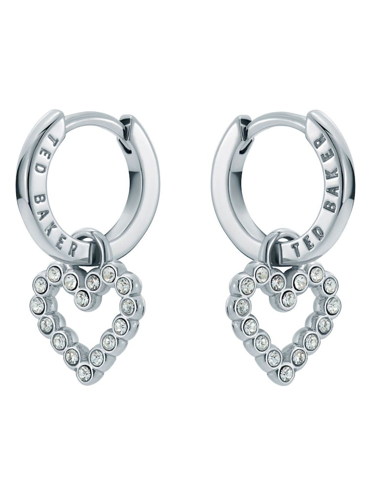 Ted Baker Silver Tone Amora Crystal Halo Heart Huggie Earrings - Image 2 of 4