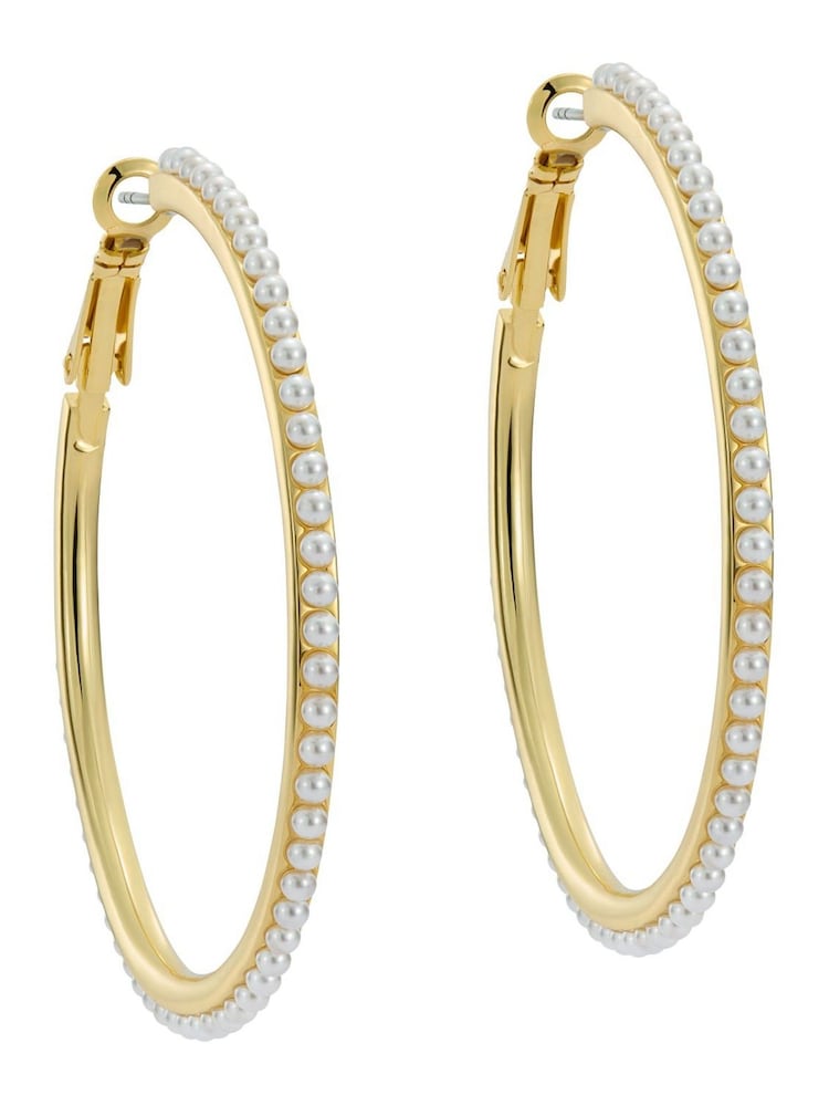 Ted Baker Gold Tone Large Perla Pearl Hoop Earrings - Image 1 of 4