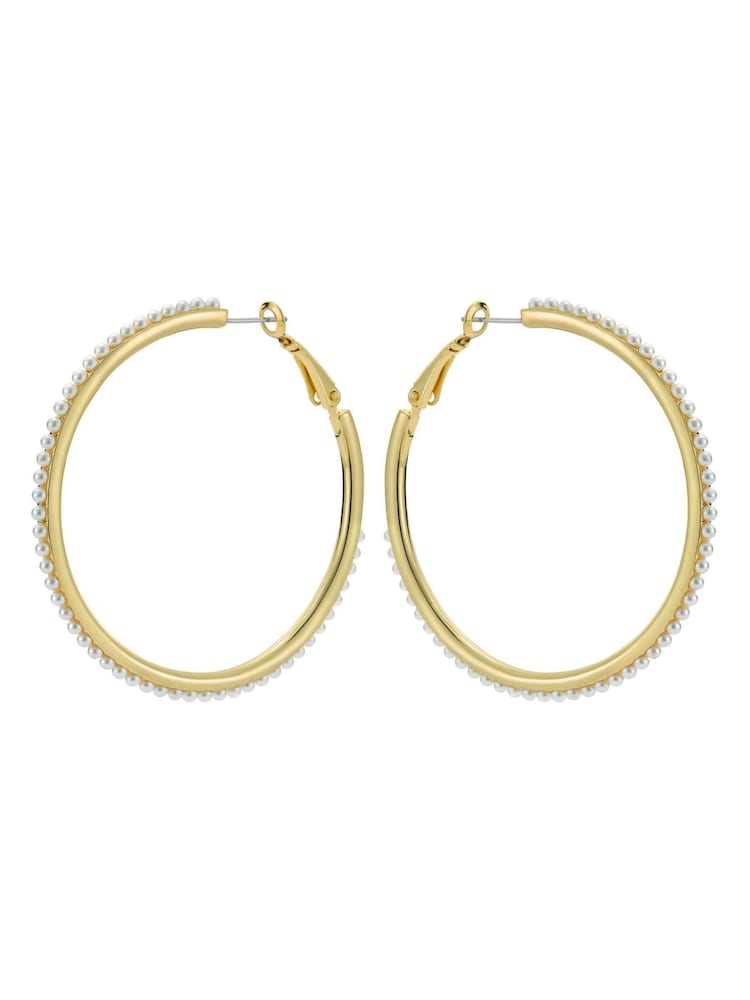 Ted Baker Gold Tone Large Perla Pearl Hoop Earrings - Image 2 of 4