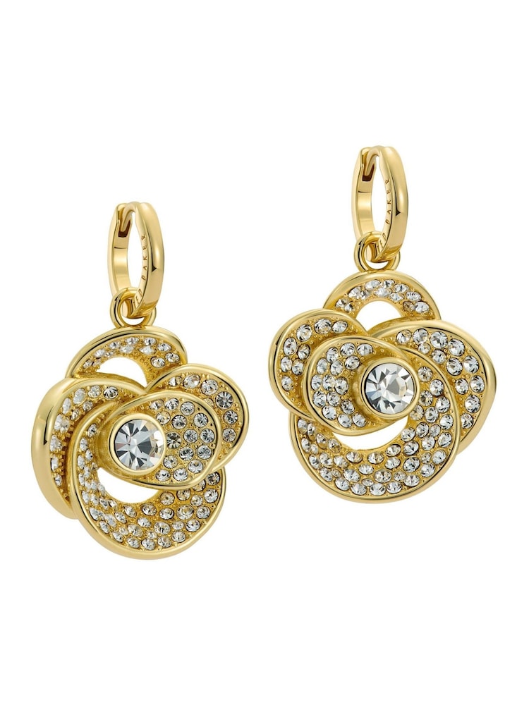 Ted Baker Gold Tone Florence Crystal Flower Huggie Earrings - Image 1 of 3