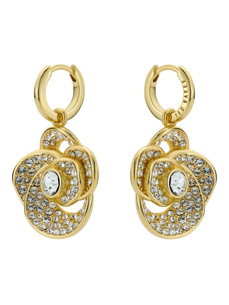 Ted Baker Gold Tone Florence Crystal Flower Huggie Earrings - Image 2 of 3