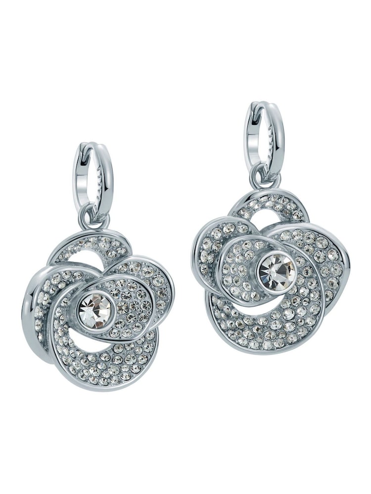Ted Baker Silver Tone Florence Crystal Flower Huggie Earrings - Image 1 of 4